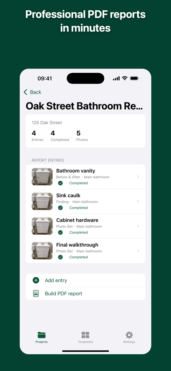 Professional PDF job report generated by Photo Report on iPhone